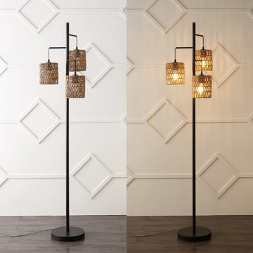 Isla 70.75" 3-Light Mid-Century Bohemian Metal/Rope LED Floor Lamp - JONATHAN Y
